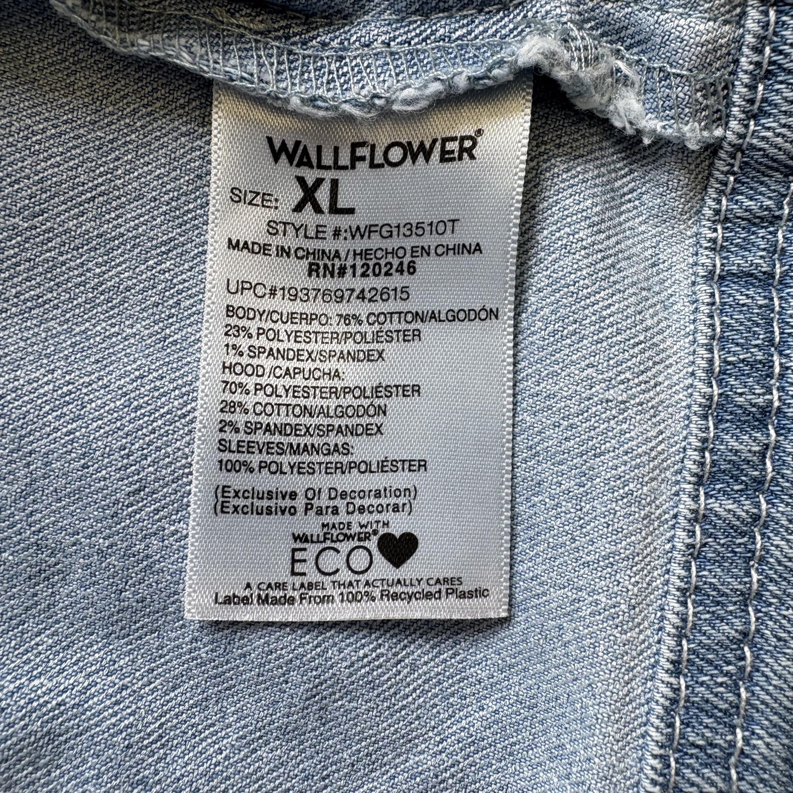 Wallflower Jacket Womens XL Blue Cina Wash Dreamer Hooded Knit Sleeve Denim Y2K