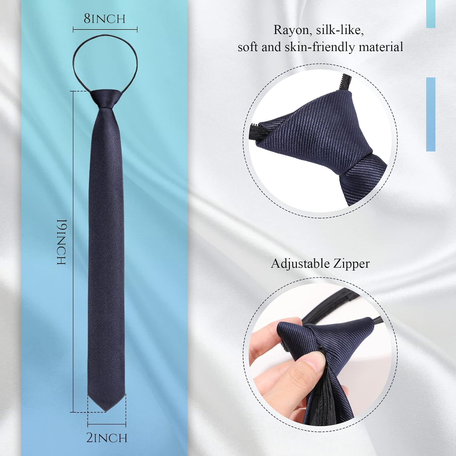 Xinnun 5 Pieces Mens Zipper Ties Pre Tied Adjustable Neckties Solid Color