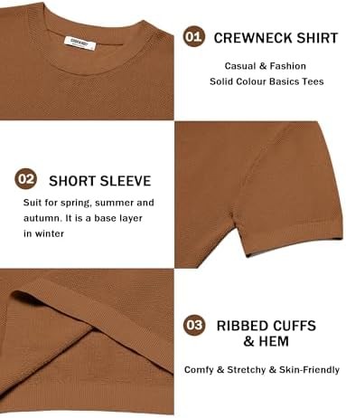 Coofandy T Shirt Casual Solid Mens Knit TShirts Short Sleeve Crewneck Textured