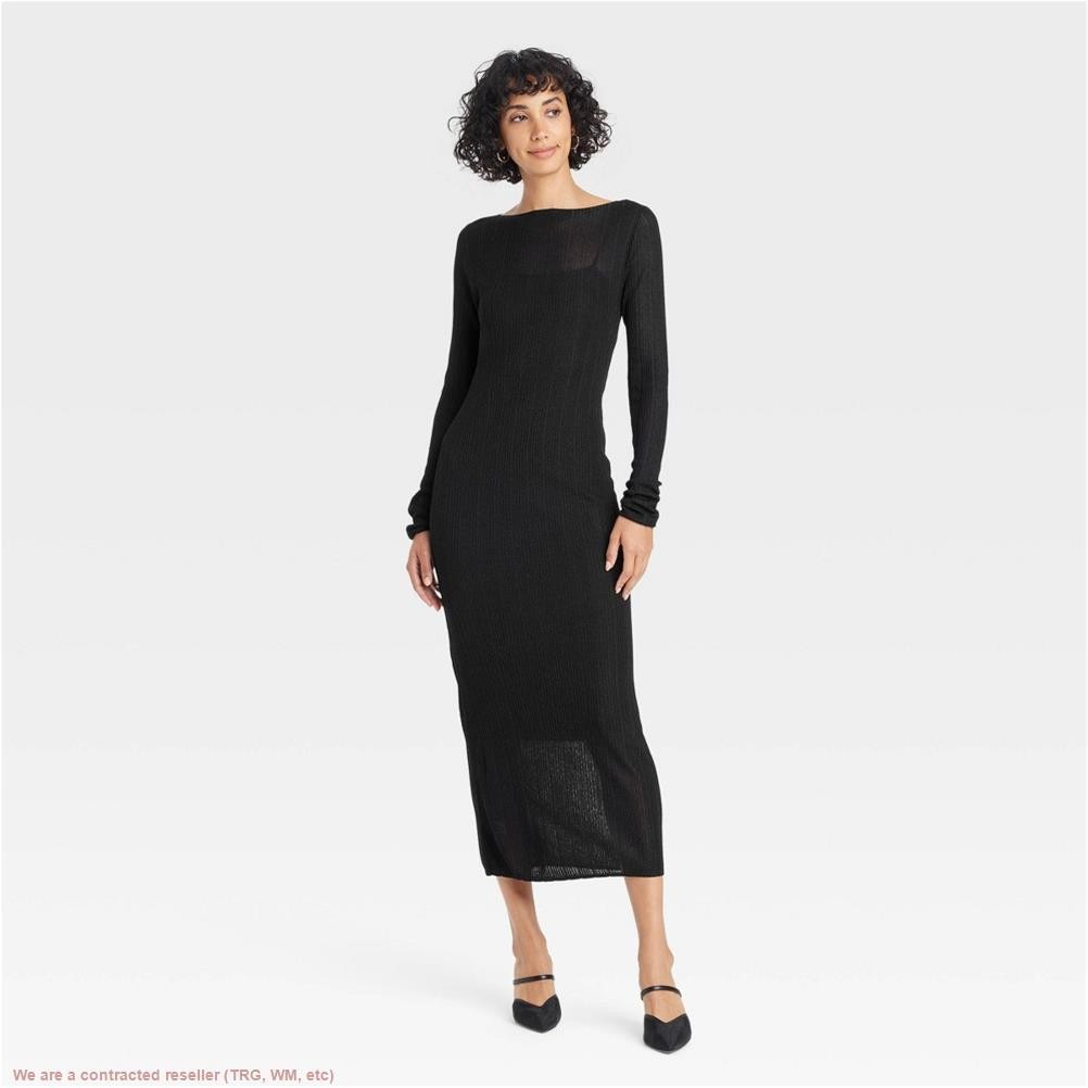 Women’s Long Sleeve Sheer Maxi Sweater Dress – A New Day Black L *SEE DEAL!!!*