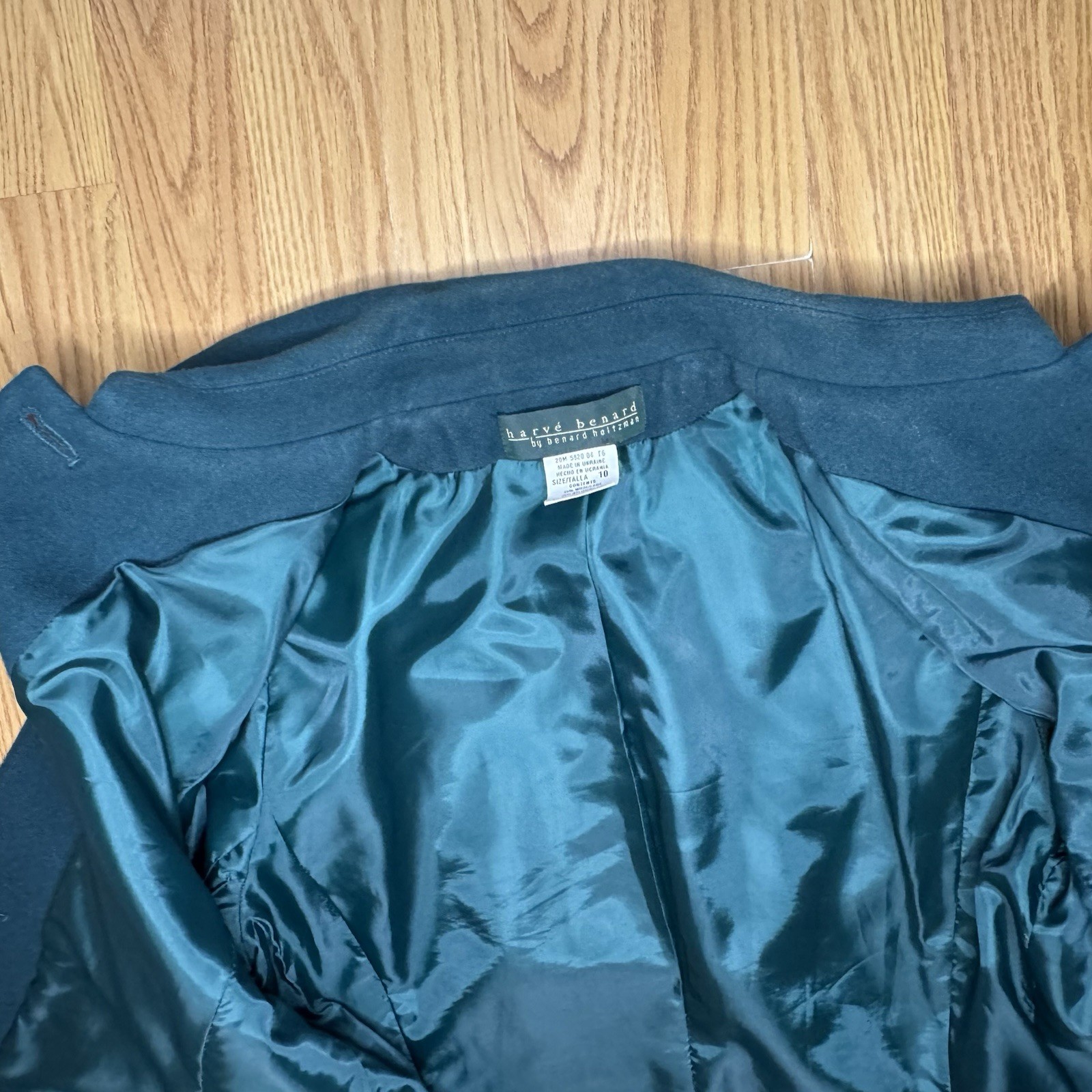 harvé benard Dark Teal Button Front Wool Blend Coat Blazer Women’s Size 10