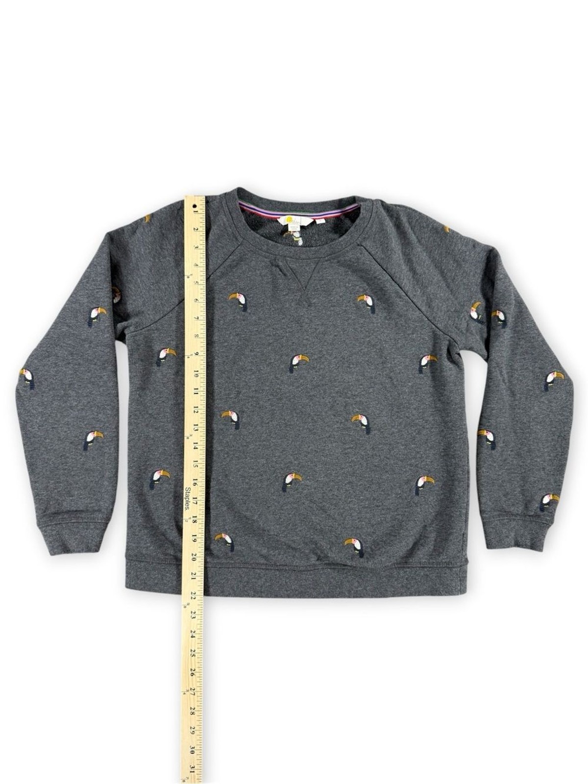 Boden Stretch Cotten Crewneck Sweatshirt in Charcoal Marl Toucan – Size Small