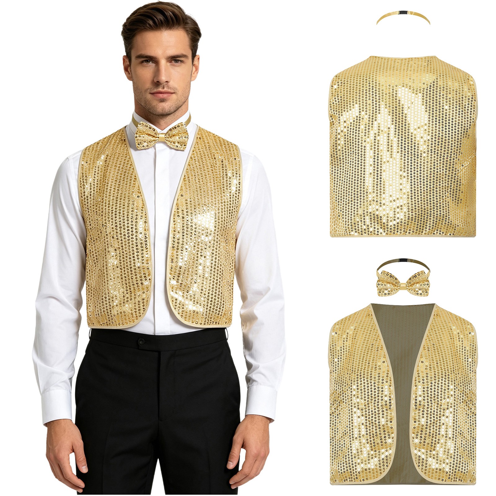 Men Vest Show Hippie Clothes Cardigan Waistcoat Streetwear Set Carnivals Dance
