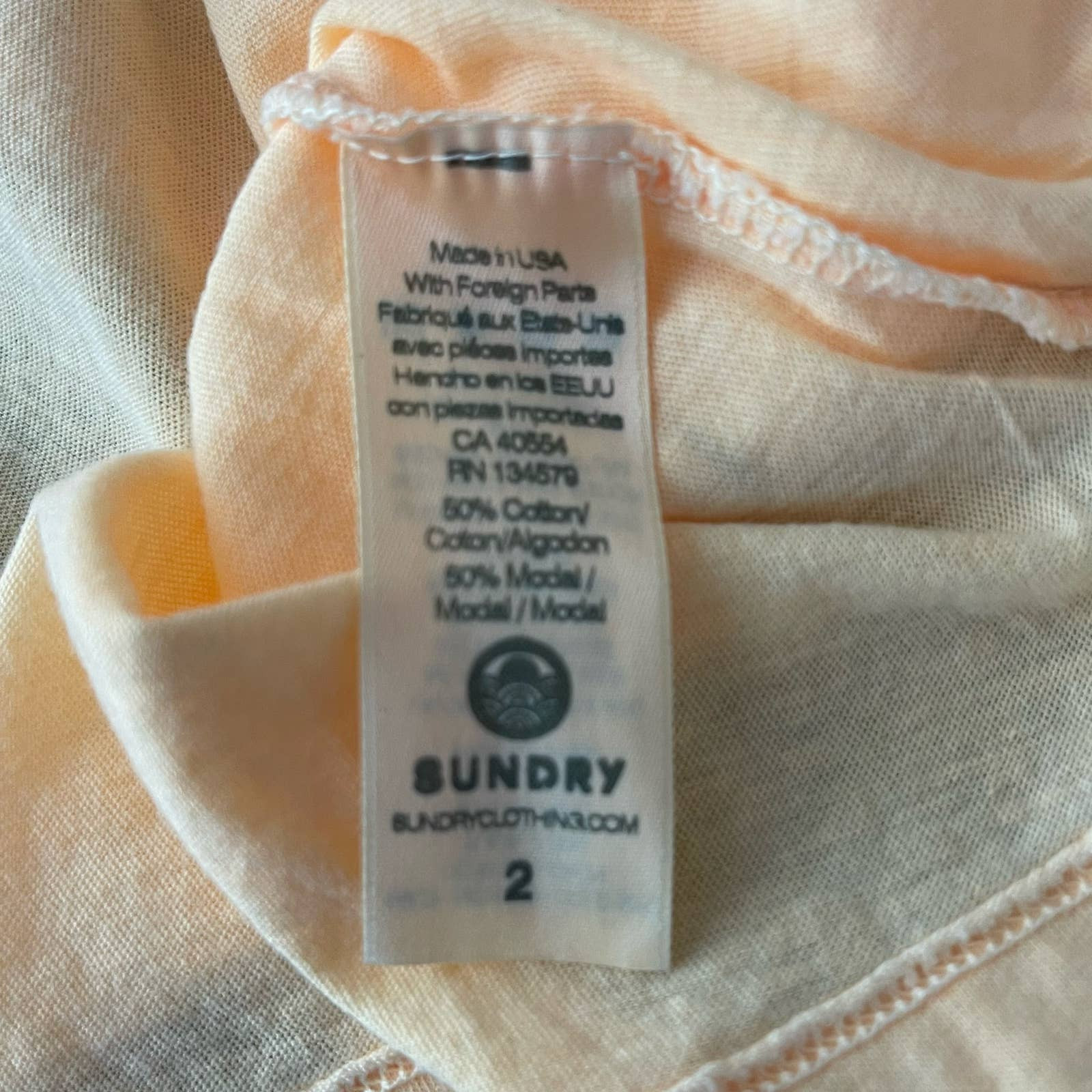 Sundry Peach Deep U Neck Short Sleeve T-Shirt NWT Women Size 2 Medium