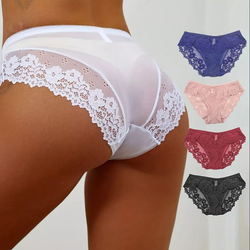 5 Pack Lot Sexy Womens Lace Sheer Panties Briefs Lingeries See Through Underwear