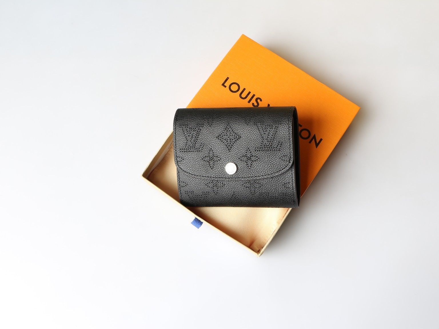 LOUIS Black Mahina Perforated Leather Iris Compact Wallet
