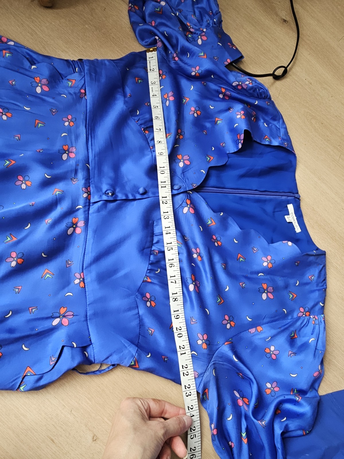 Olivia Rubin Katya Blue Ditsy Floral Silk Mix Satin Print Midi Dress UK 18
