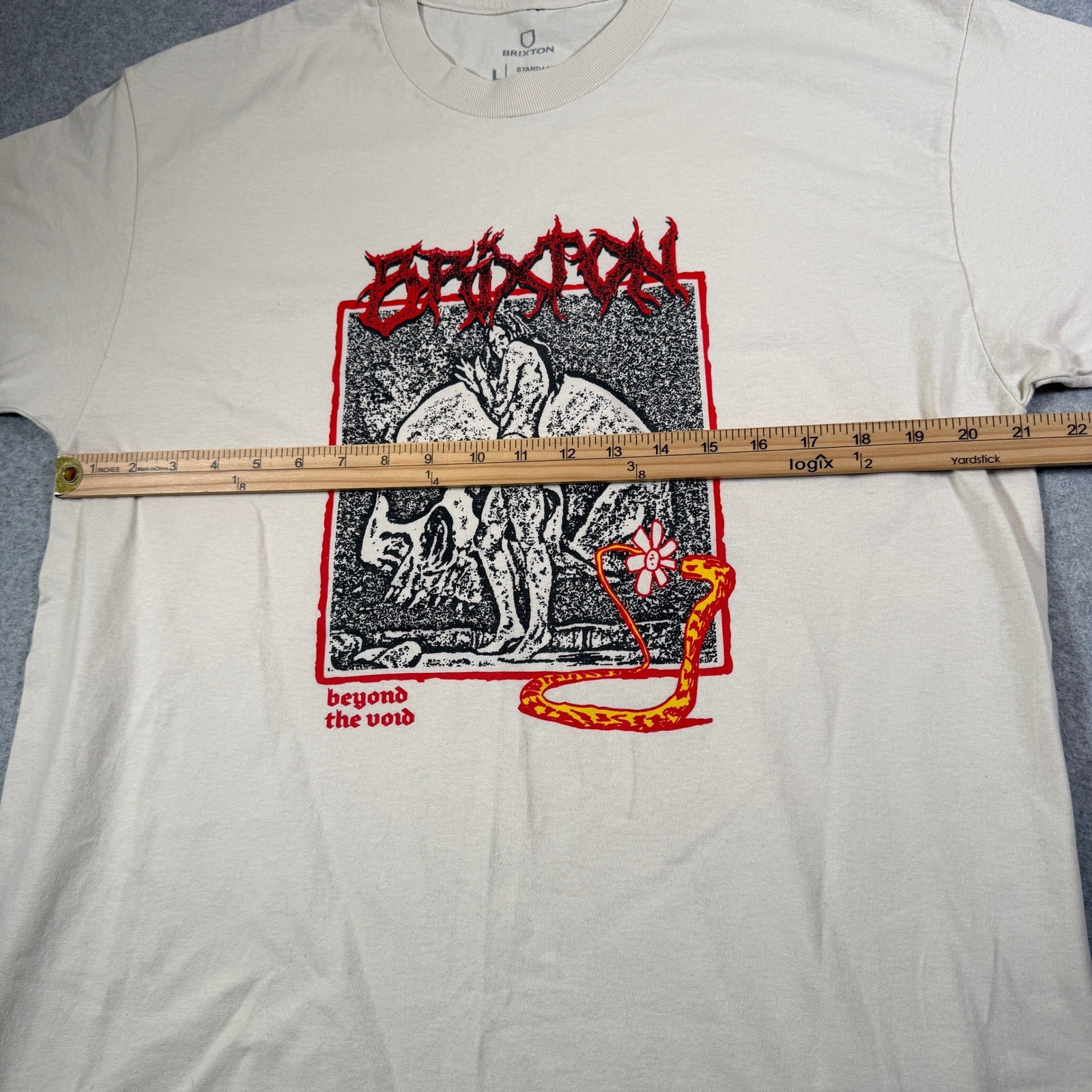 Brixton Mens Beyond the Void Graphic T-Shirt Cream Large Skull Snake Cotton Tee
