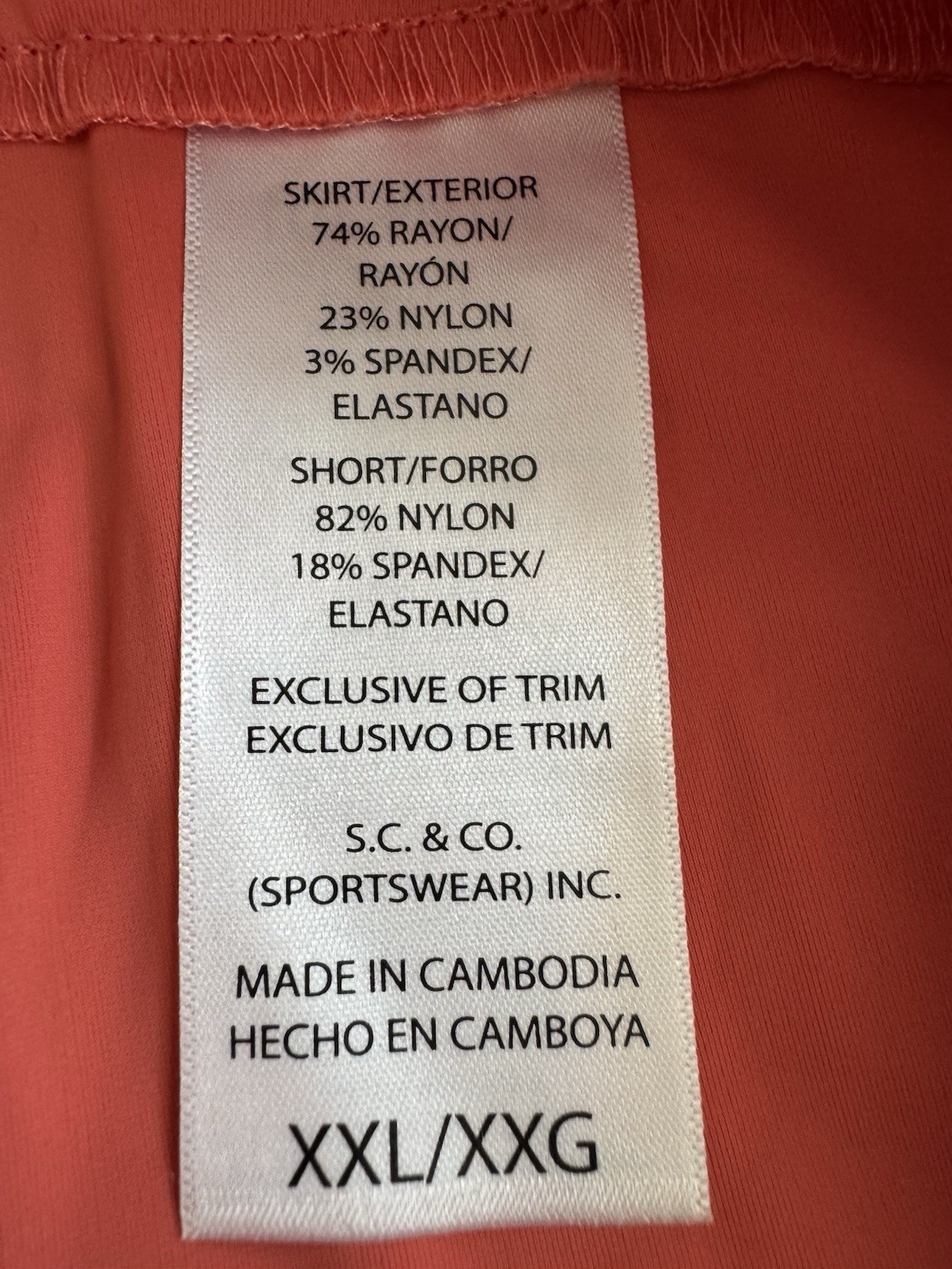 S.C. & Co Womens XXL Golf Tennis Skort Skirt Shorts Stretch Coral 36*19in