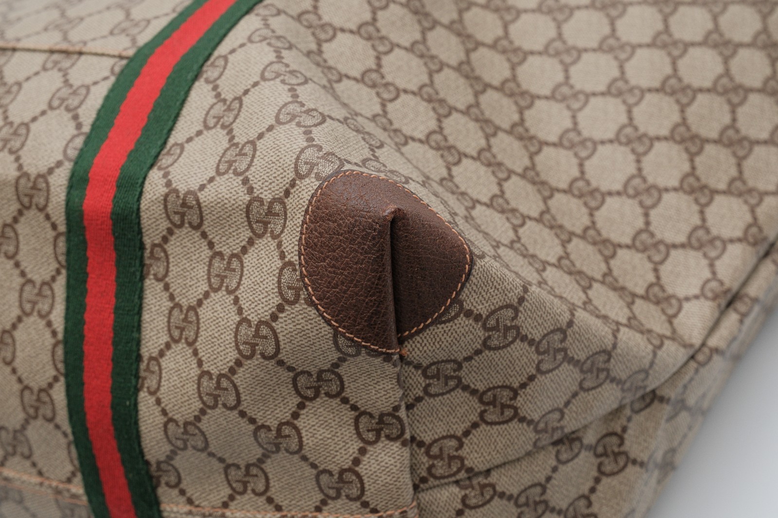 Vintage Gucci Travel Boston Tote Shoulder Bag GG Web Sherry Line 156.19
