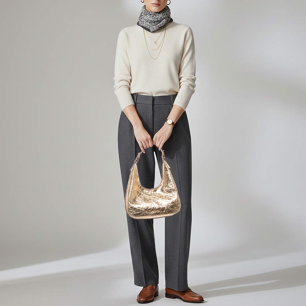 Michael Kors Nolita Small Gold Crinkled Patent Leather Hobo
