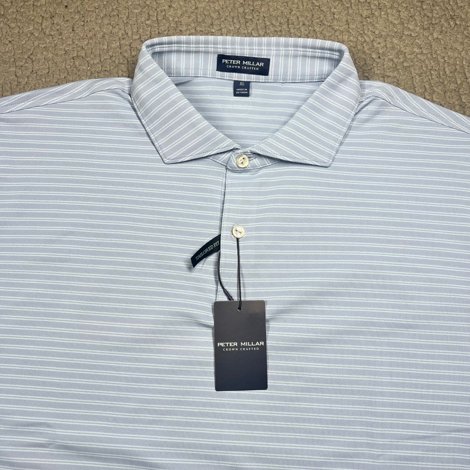 Peter Millar Crown Crafted Polo Shirt XL Blue Striped Tailored Fit MS25XK51E