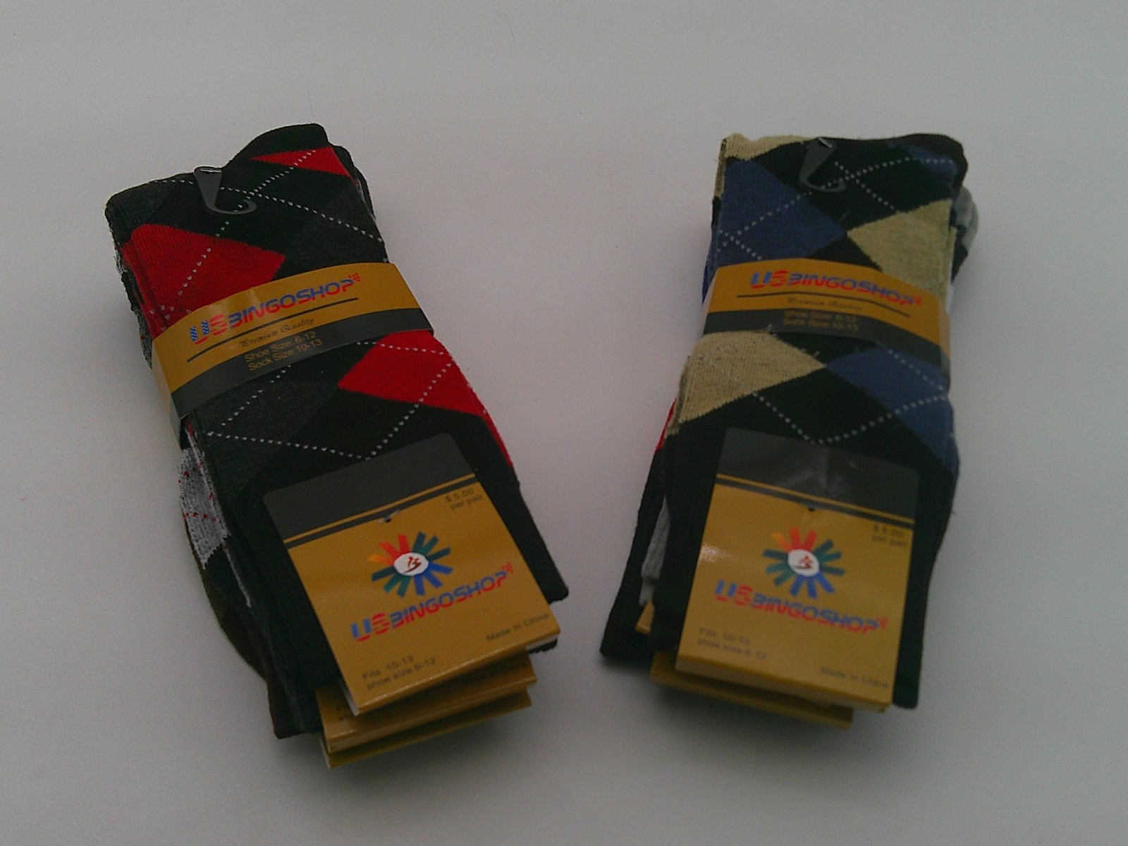 USBINGOSHOP Socks Mens Size 10-13 Multicolor Argyle Dress Mid Calf Lot Of 6 Pair
