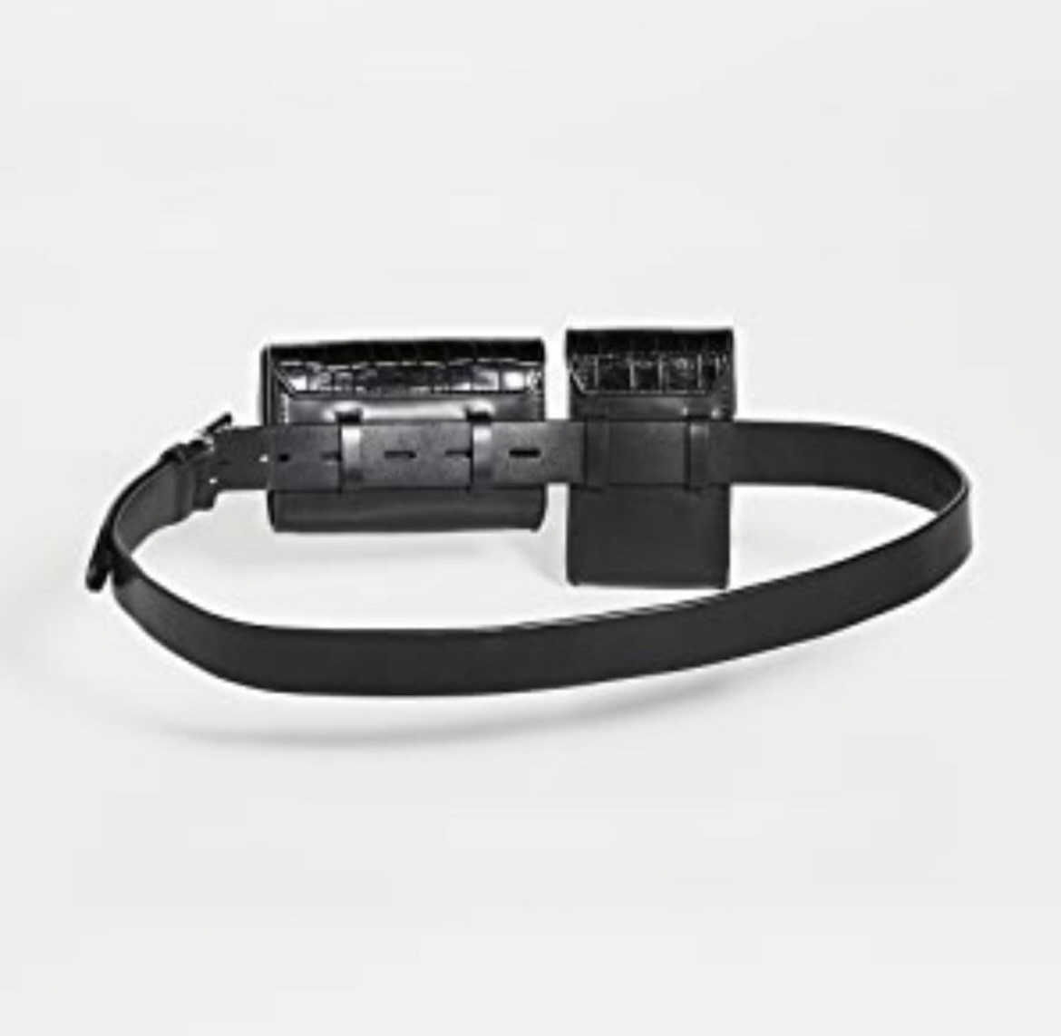 REBECCA MINKOFF | LEATHER CROCODILE EMBOSSED FANNY BELT BAG IN BLACK SMALL/MED