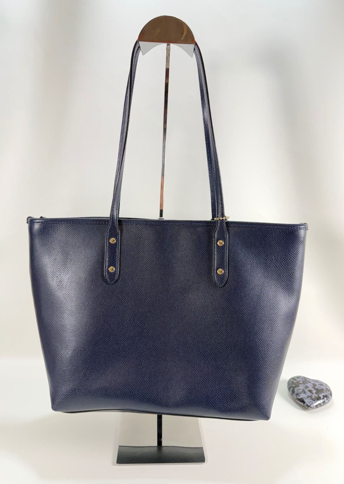 Coach Gallery Tote Bag Navy Blue Crossgrain Leather Gold Hardware F79608