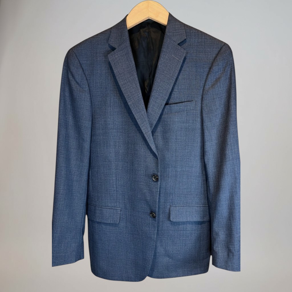 Hart Schaffner Marx New York 42L 36×32 Navy Blue Heathered Hopsack Suit