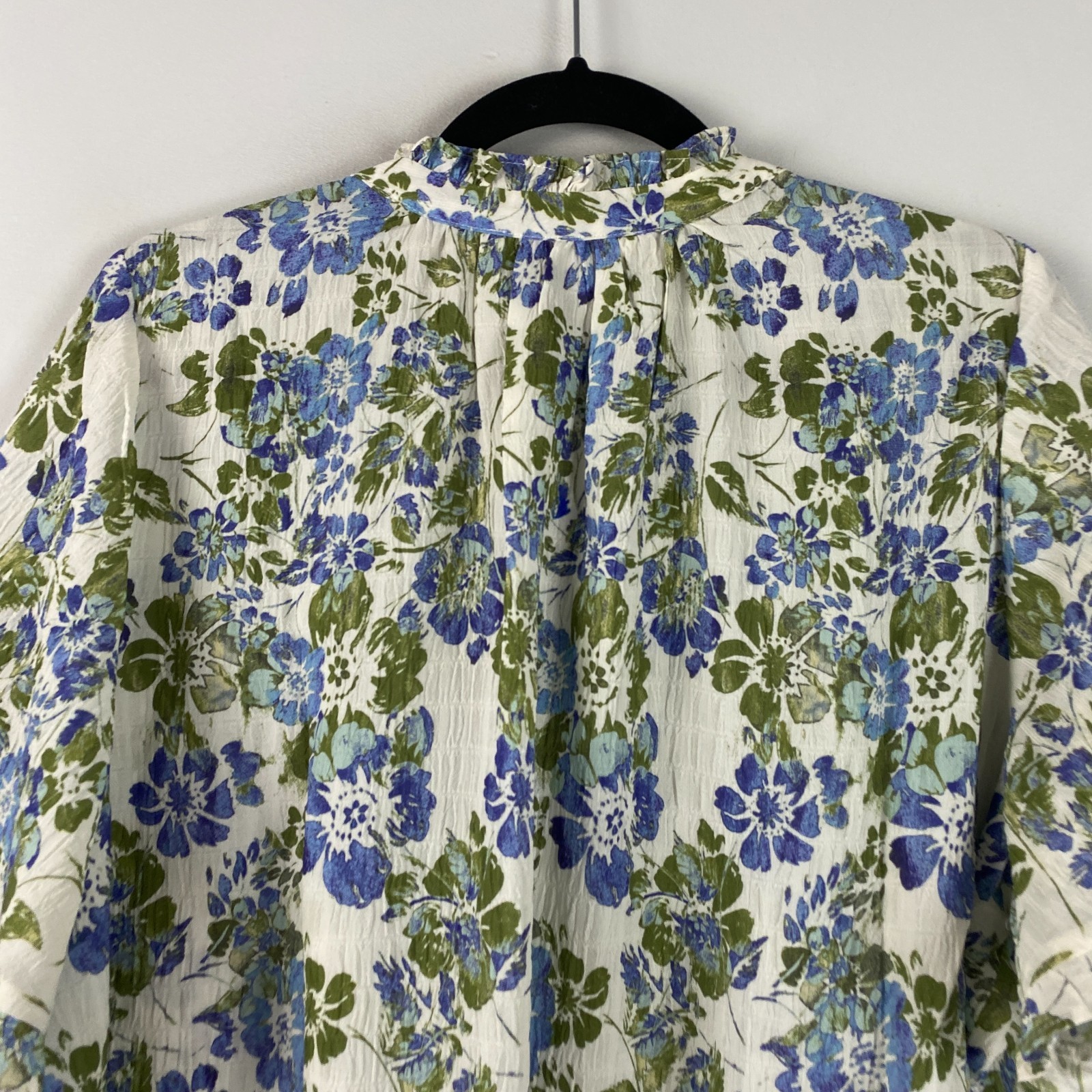 Rose + Olive Pintuck Popover Blouse Size 1X Multicolor Floral Boho Short Sleeve