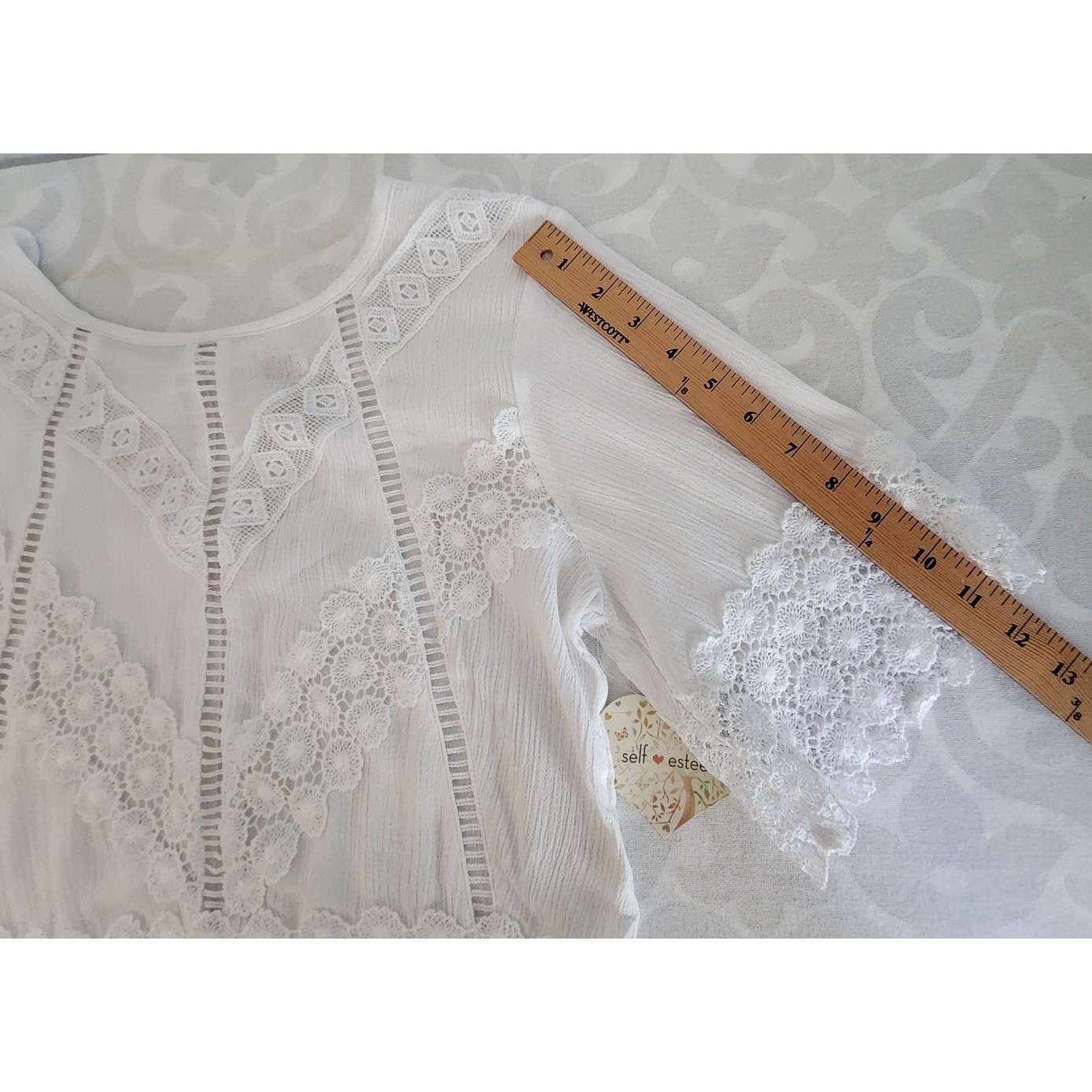 Self Esteem Boho Lace Tie Front Peasant Top XL