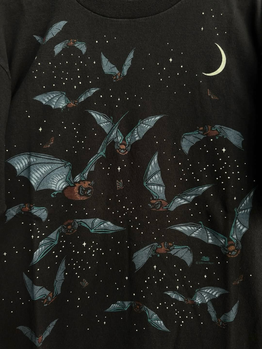 Vintage 90s Bat Moon Night Sky Double Side Single Stitch Fruit of the Loom XL
