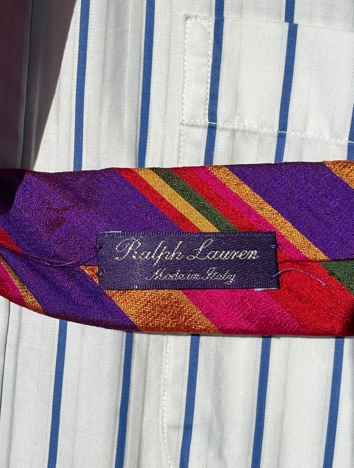 Ralph Lauren Purple Label Red & Violet Stripe Shantung Silk Tie – Italy- $235.00