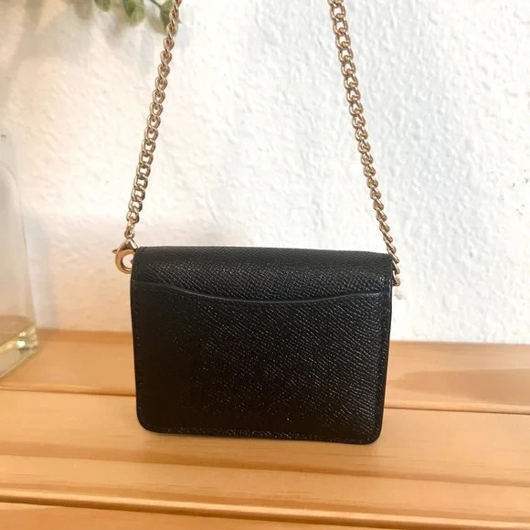 NWT🍎Coach Mini Wallet On A Chain in Black Bag Card Case C0059 Gift Casual