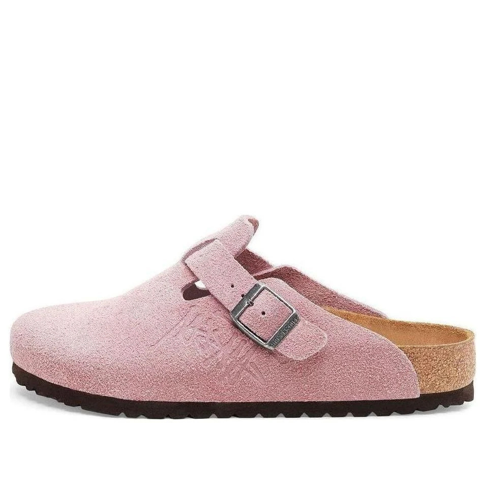 Women’s Birkenstock × Stussy Boston Clog Dusty Pink Suede Leather Wide Shoes