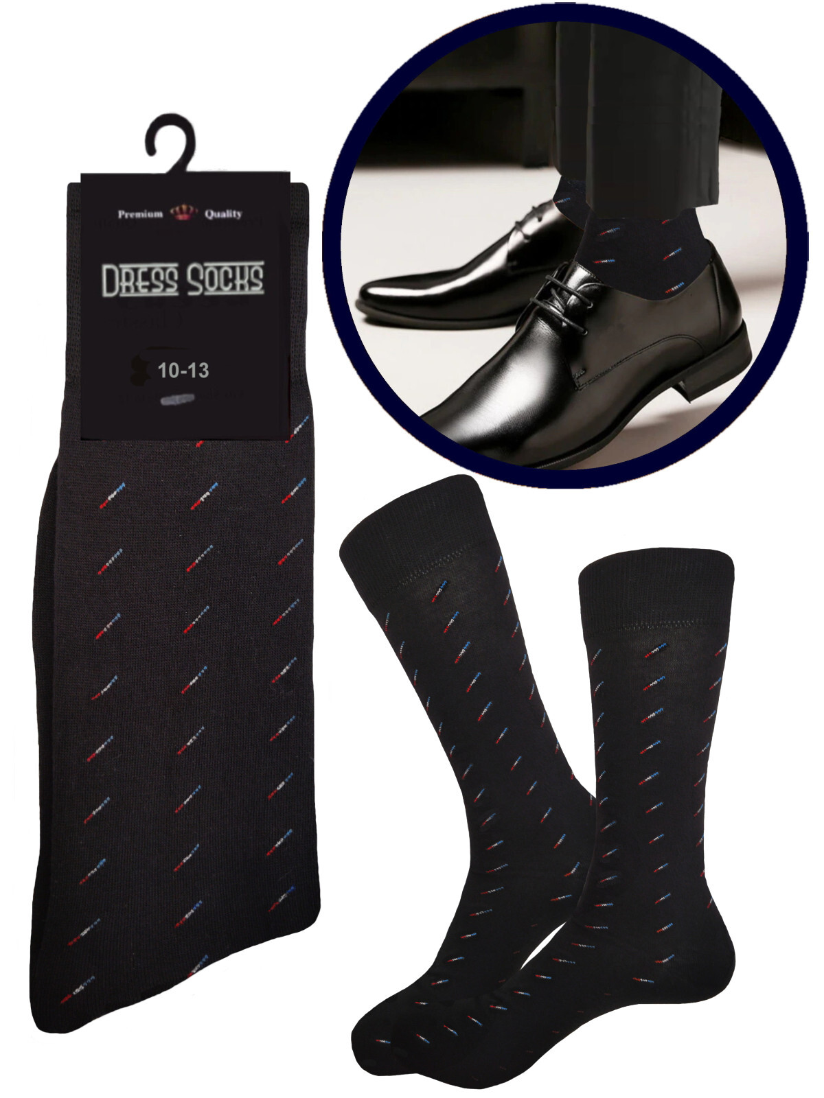 One Pair Classy Design Black Men’s Dress Socks Cotton Size 10-13 True to Size