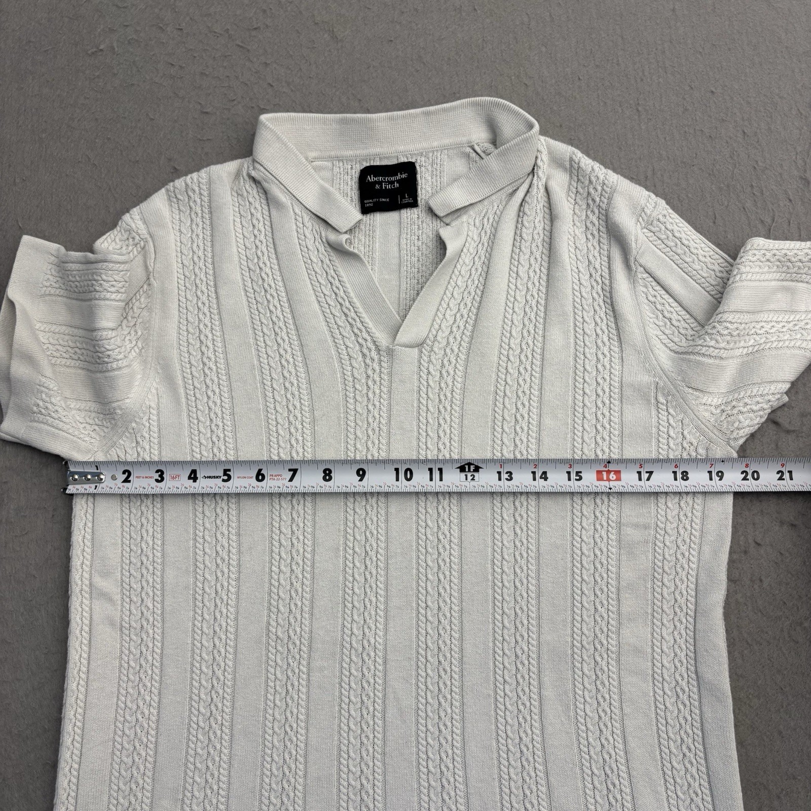 Abercrombie & Fitch Open Knit Polo Shirt White Mens Large Johnny Collar Stripe