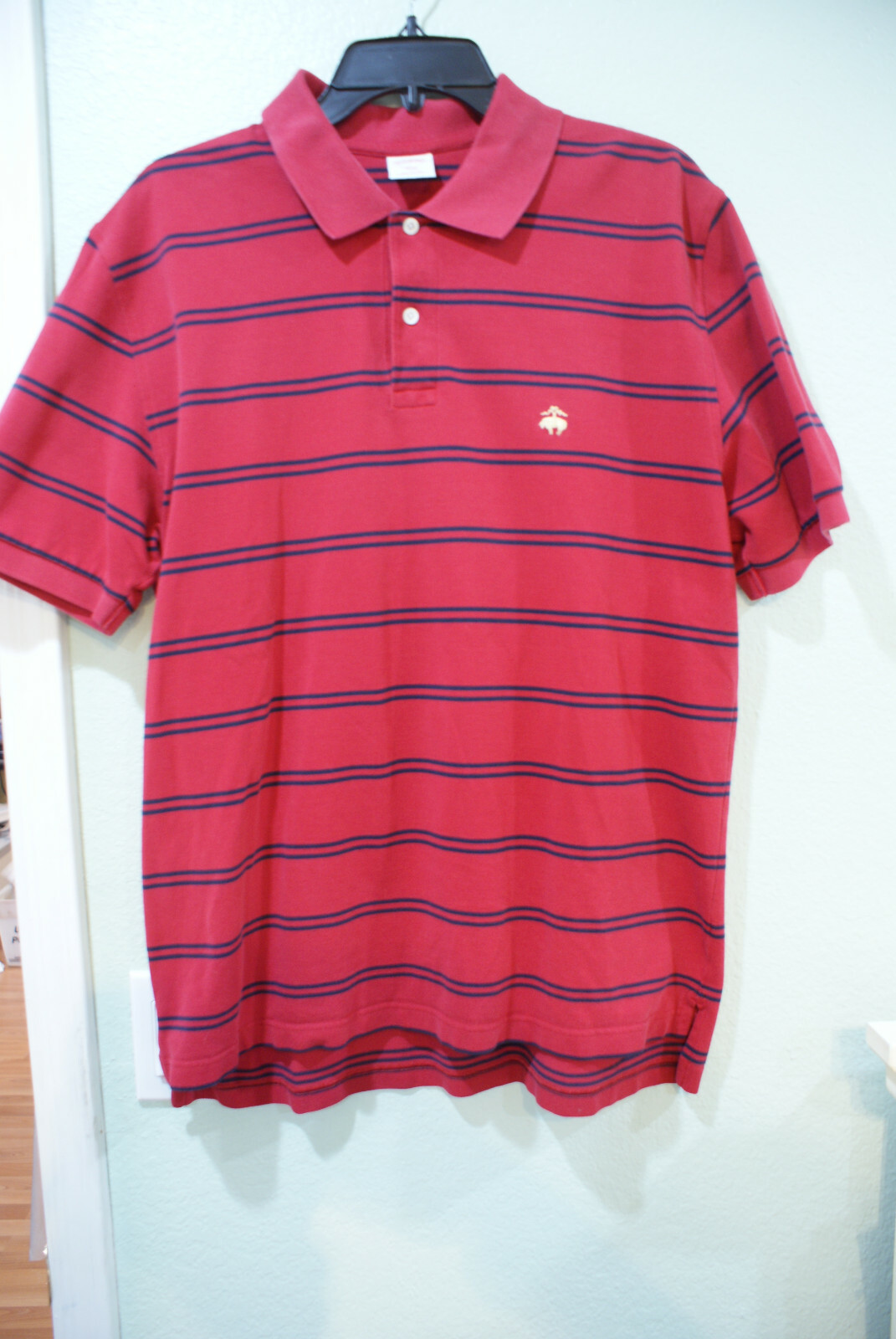 Brooks Brothers 346 Red with black Stripe Short Sleeve Knit Polo Shirt–Large