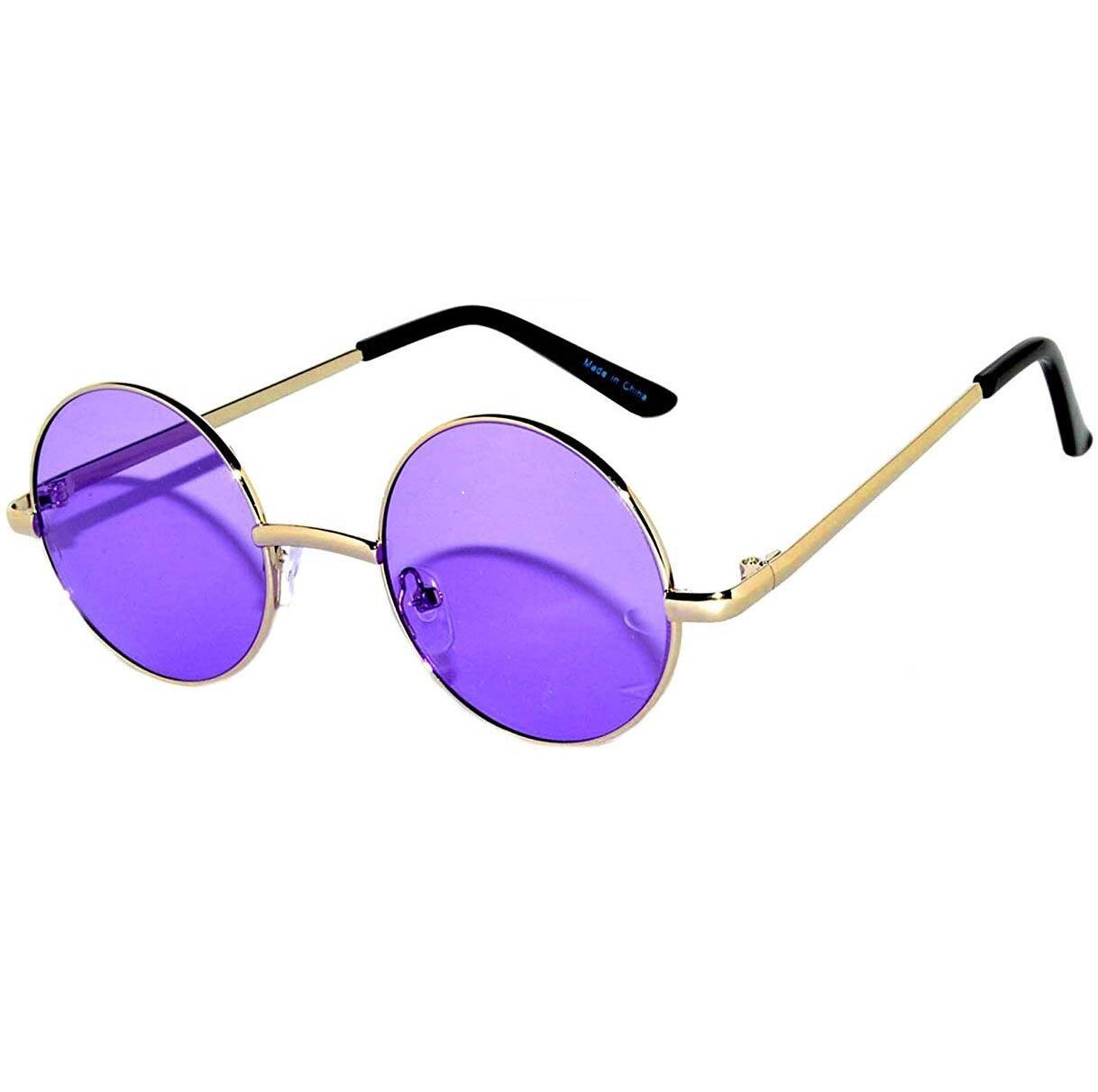 ROUND SUNGLASSES PURPLE LENS HIPPIE HIPSTER RETRO METAL GOLD FRAME 43 MM