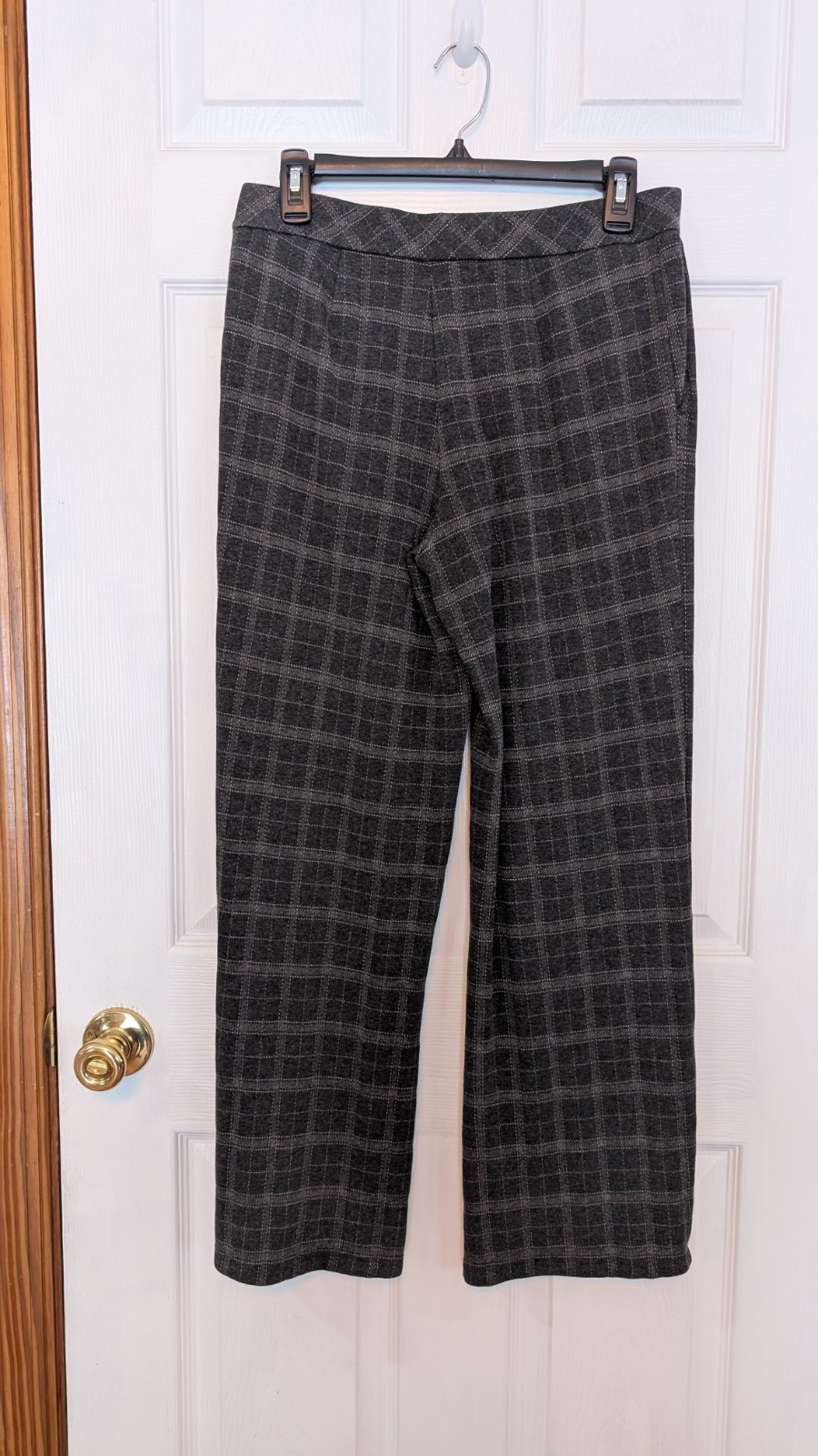 J Jill Ponte Full Leg Pants Gray Plaid Pockets Rayon Nylon Span S Pet Perfect!