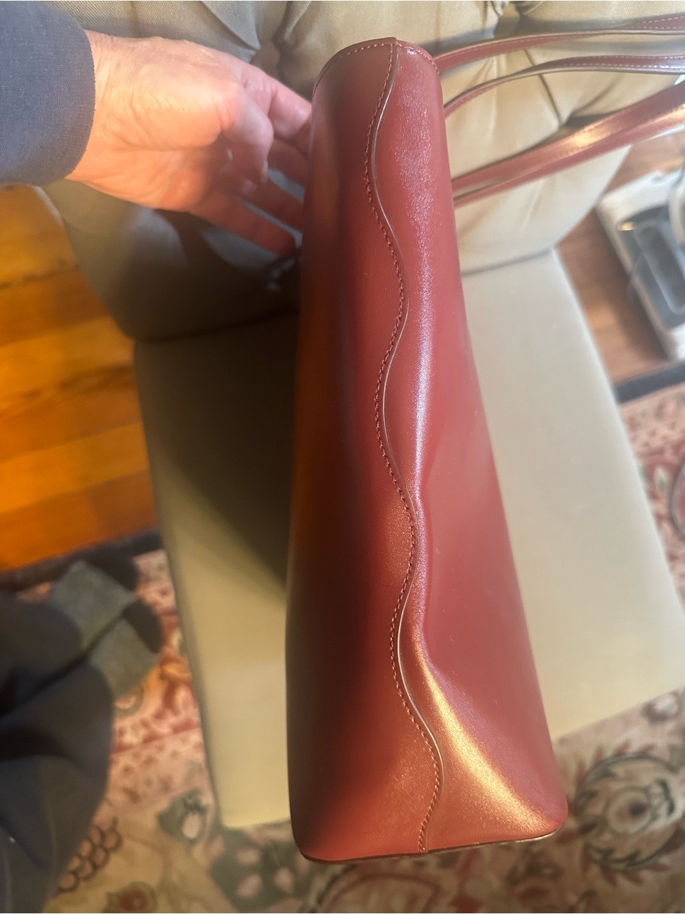 Kate Spade Burgundy Leather Tote with Pink Flower Charm