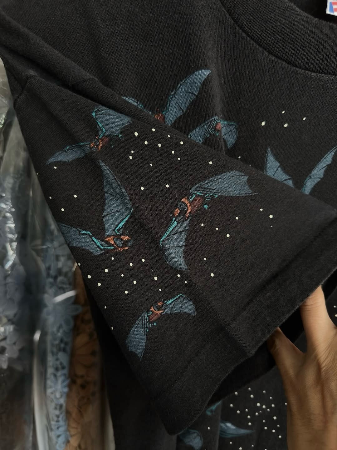 Vintage 90s Bat Moon Night Sky Double Side Single Stitch Fruit of the Loom XL