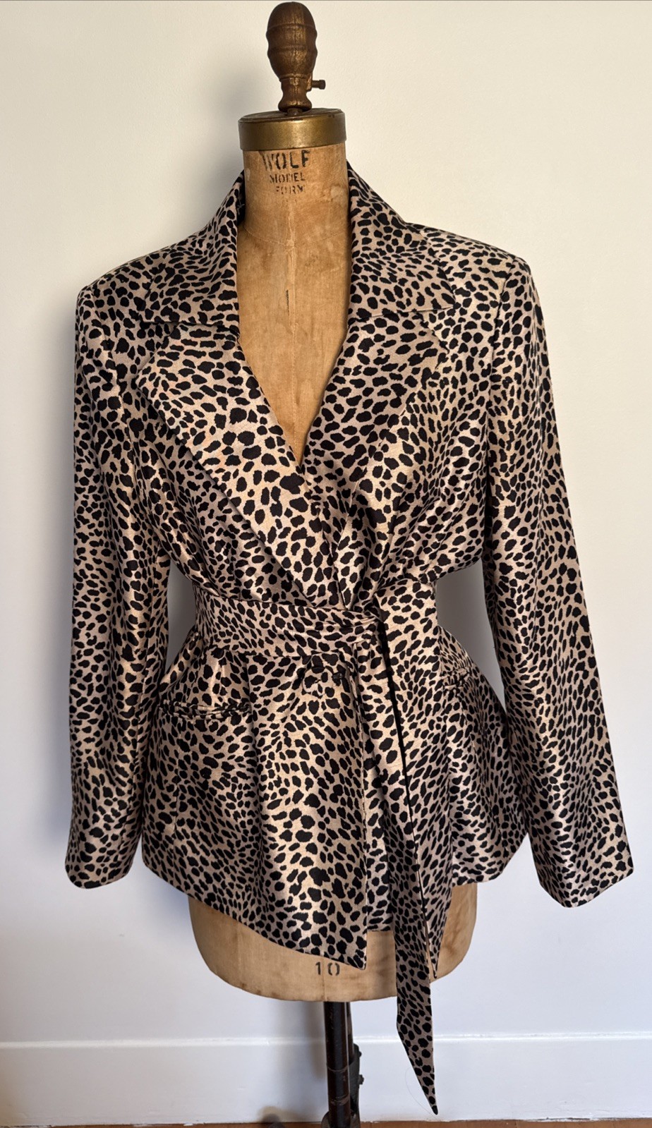 Vintage Y2K Le Suit Leopard Jacket Waist Tie Sash Belt L Classic Capsule Chic