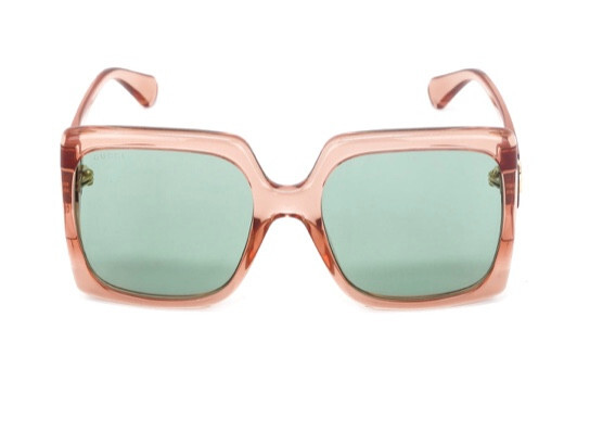 GUCCI Oversized 60mm Square Light-Injected PINK Frame Green Lens Sunglasses $450