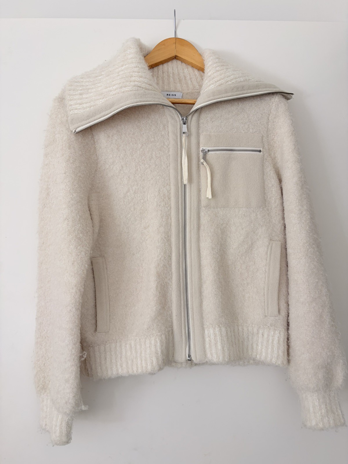 Reiss Gina Boucle Knit Zip Jacket – Cream / Ivory Size M