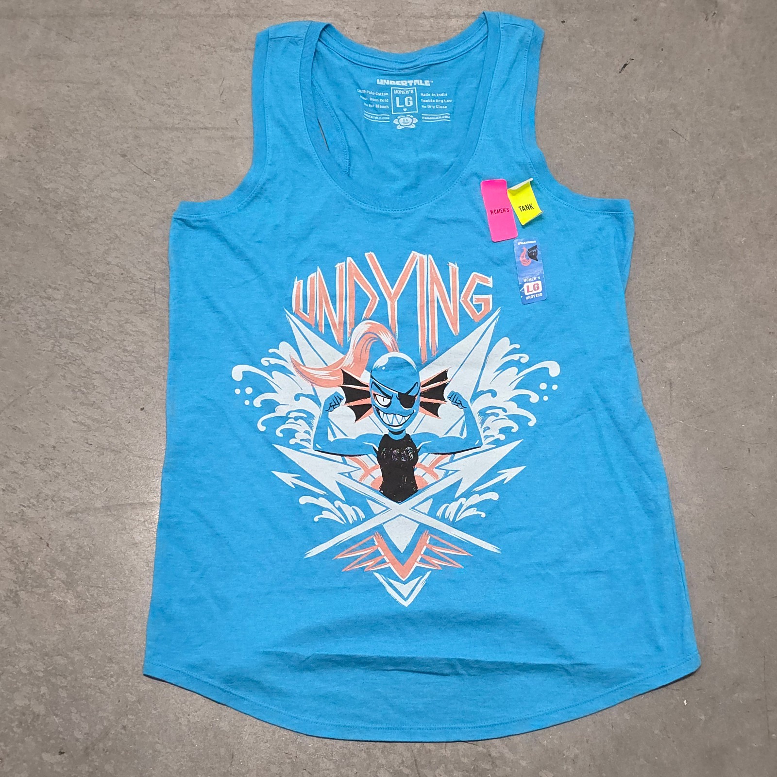 Undertale Undyne Undying Women’s Large L Tank Top Blue Poly Cotton