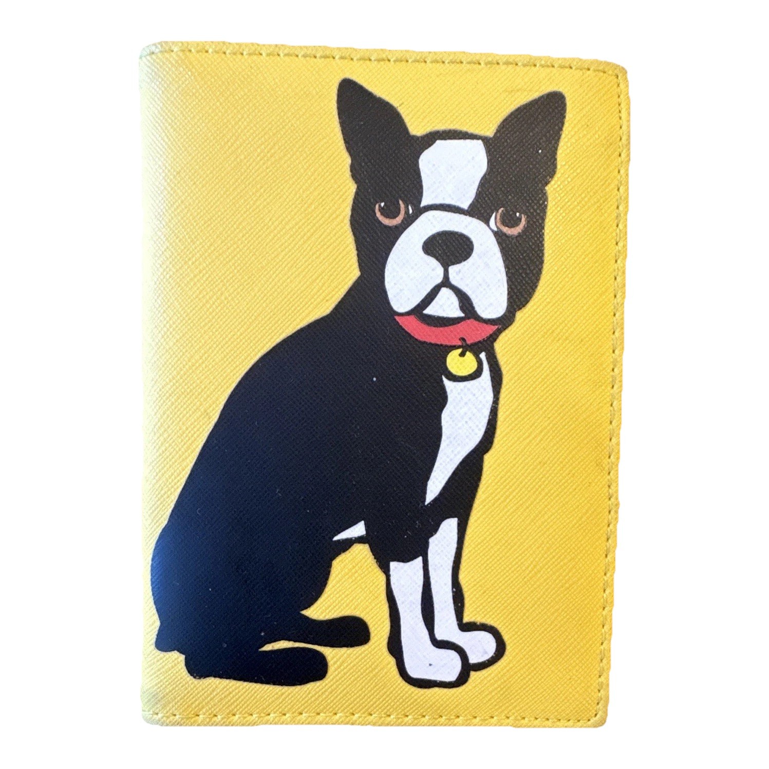 Marc Tetro Yellow Boston Terrier Faux Leather ID/Document Holder 5 1/2 x 4 in