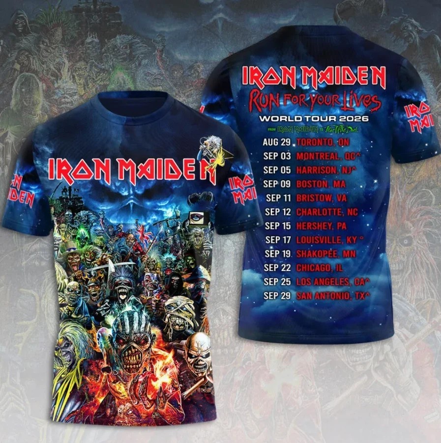 1Iron Maiden 2026 World Tour Run For Your Lives 3D T-Shirt
