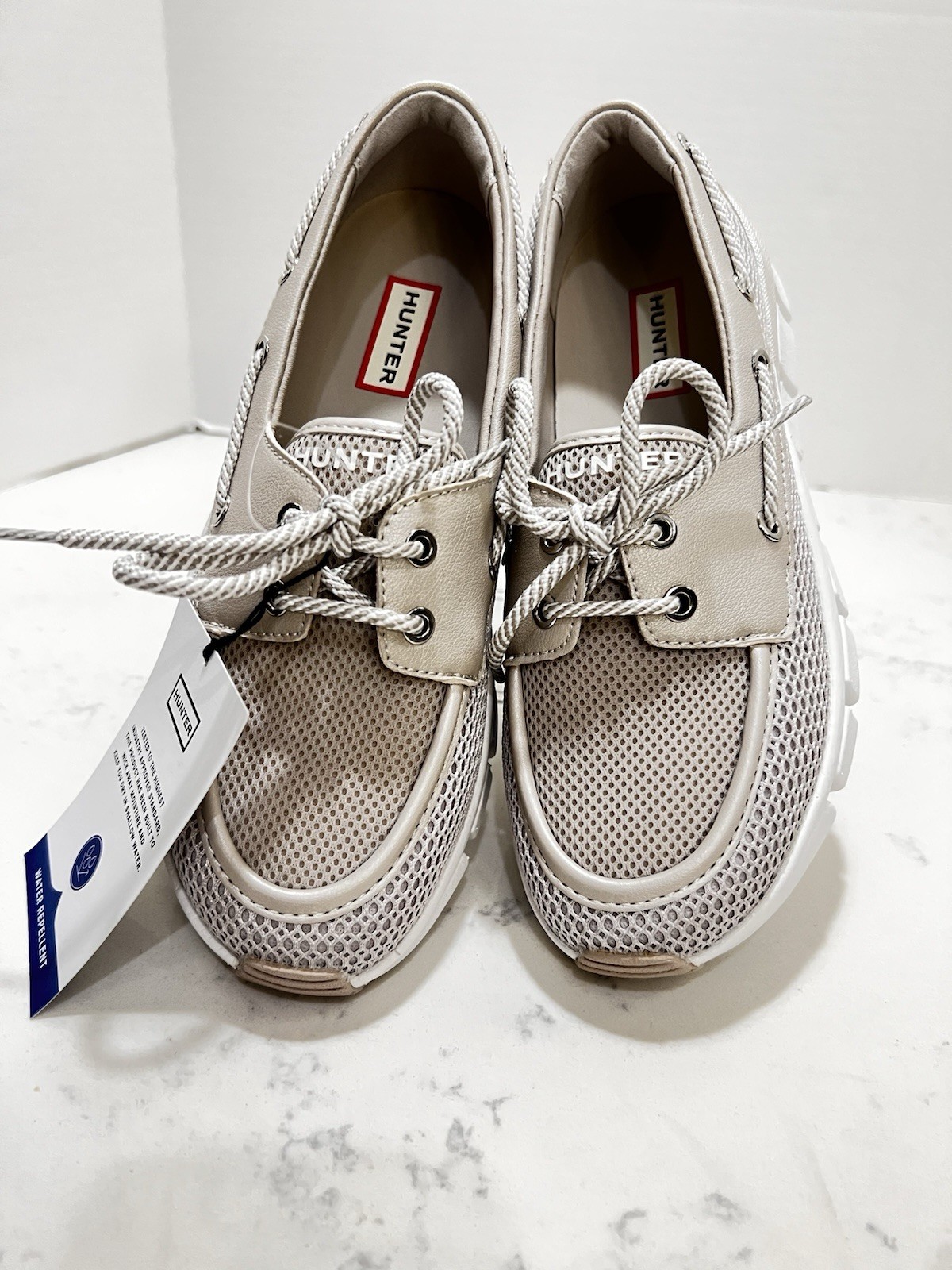 Hunter Neutral-Tone Mesh and Leather Chunky Boat Sneakers