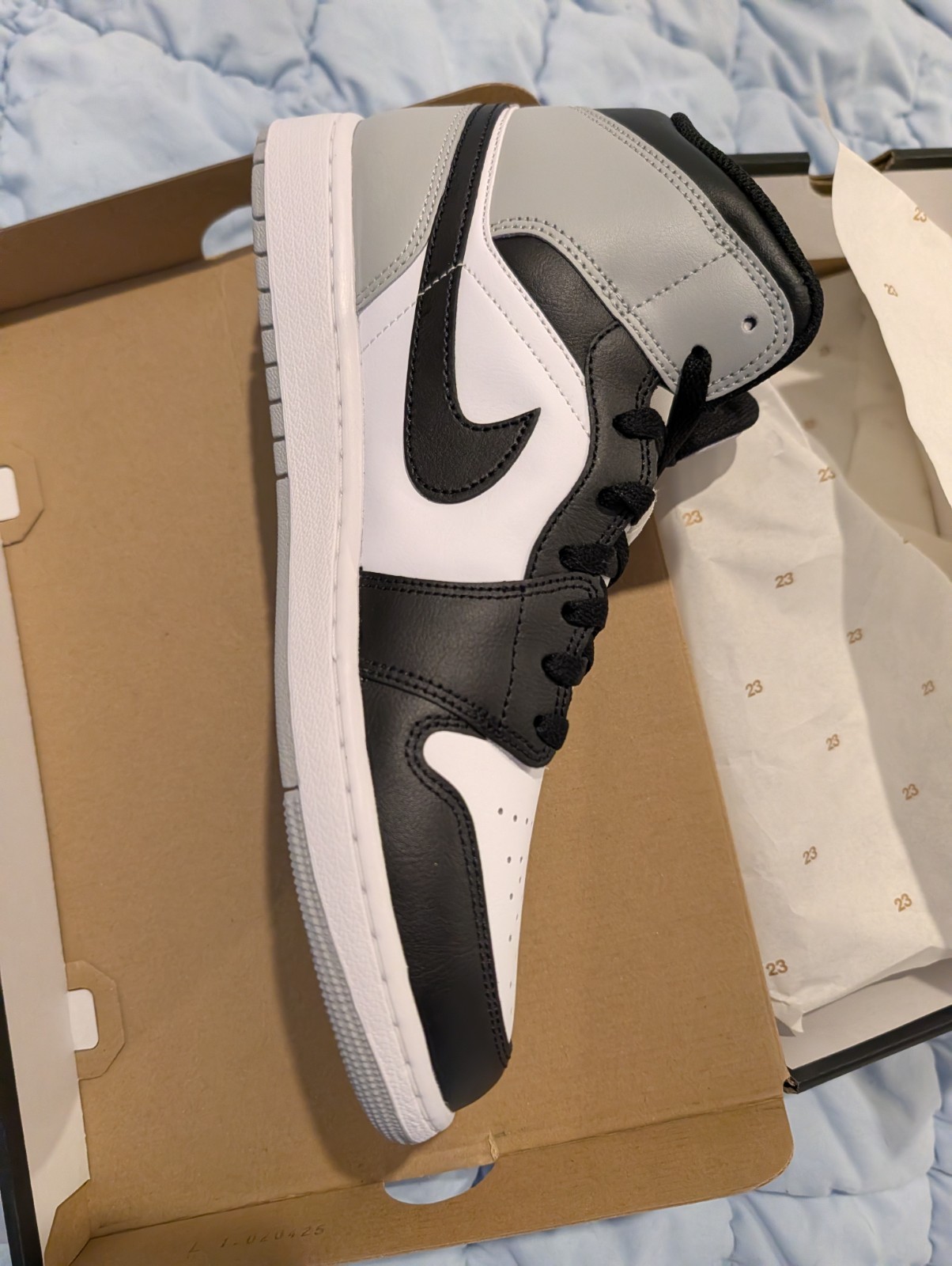 Air Jordan 1 Mid ‘Barons’ Smoke Gray Black Sneakers, Size 12 BNIB DQ8426-101