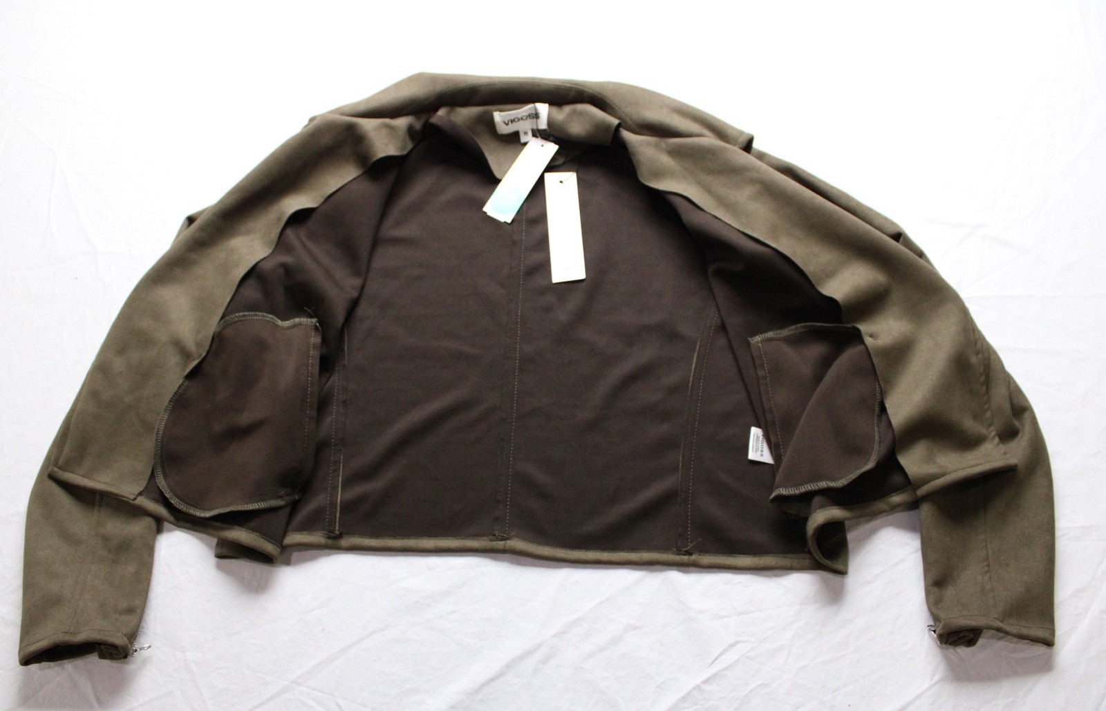 Vigoss Women’s Faux Suede Solid Unlined Moto Jacket BL1 Olive Medium NWT