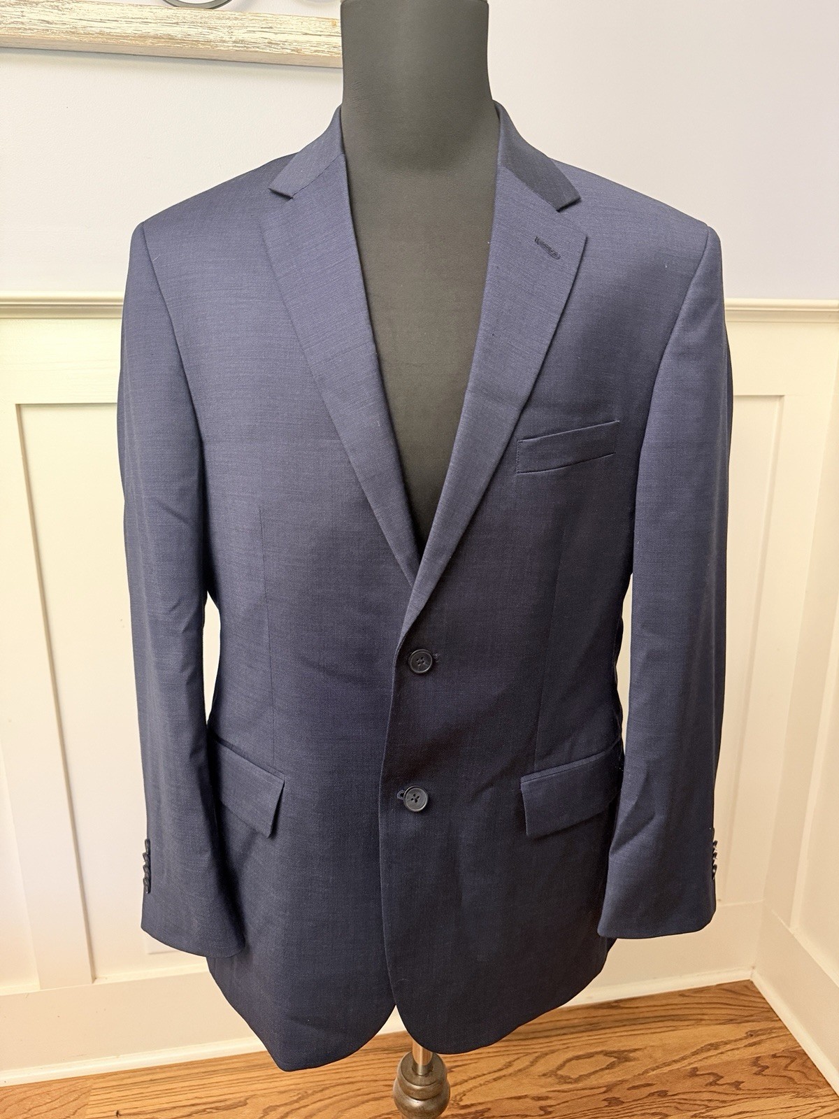 Kenneth Cole Blazer Mens 42R Awareness Wool Blend Blue Wear-Tech