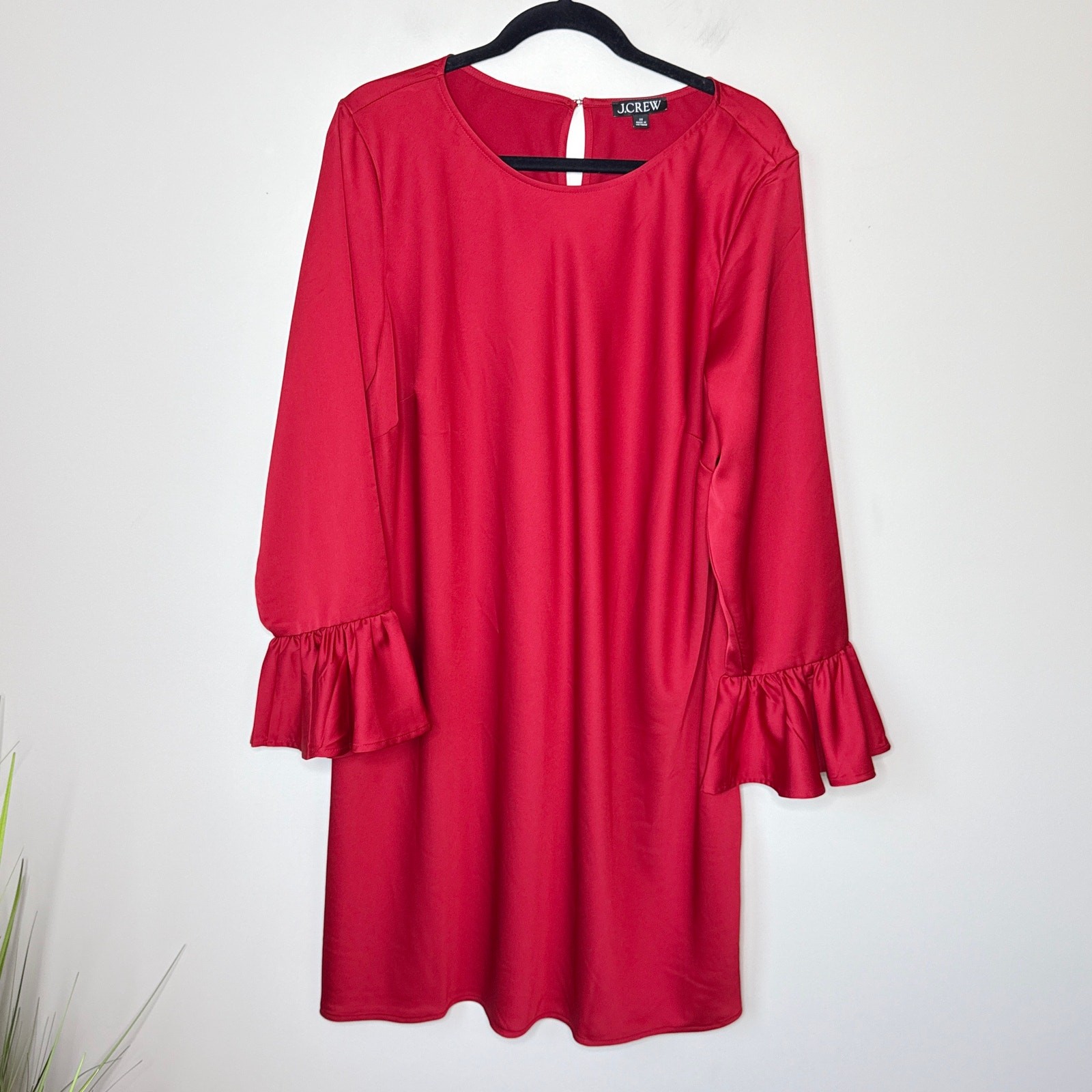 J.Crew Winter Garden Dress in Deep Ruby Size 20 Silky Satin Crepe Ruffles Party