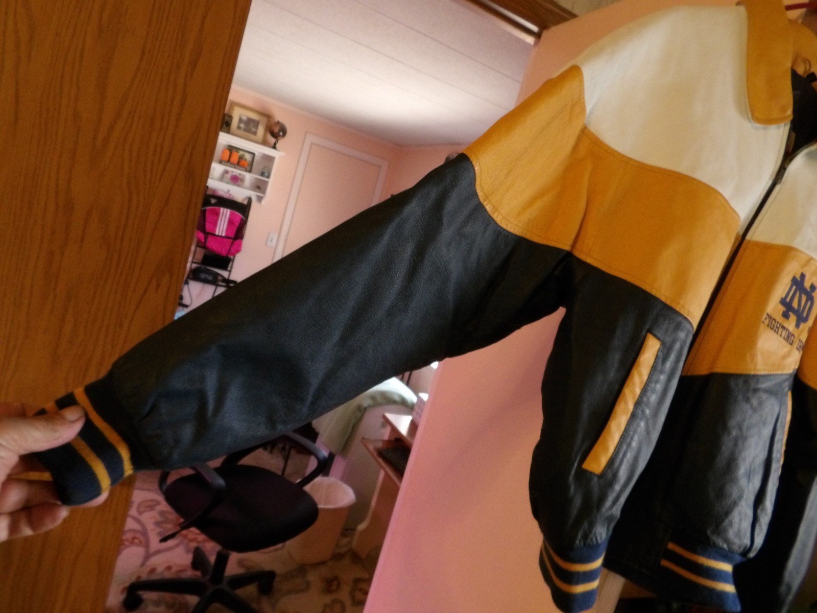 VTG College Phase Varsity Jacket Mens M Yellow Notre Dame Fighting Irish Leather