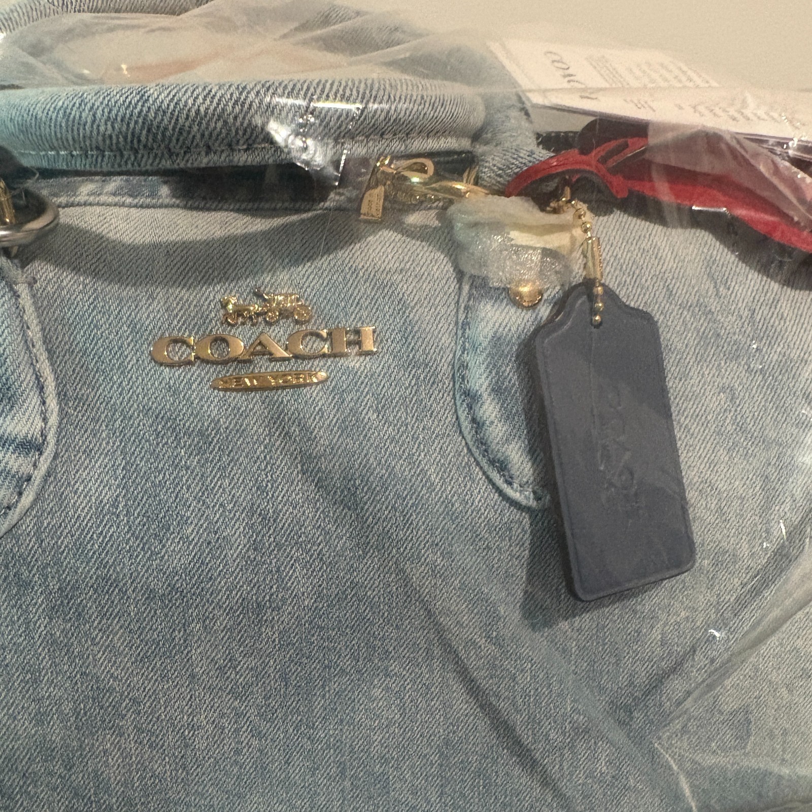 NWT Coach Rowan Large Satchel Bag In Loved Denim With Charms CDY75 Authentic
