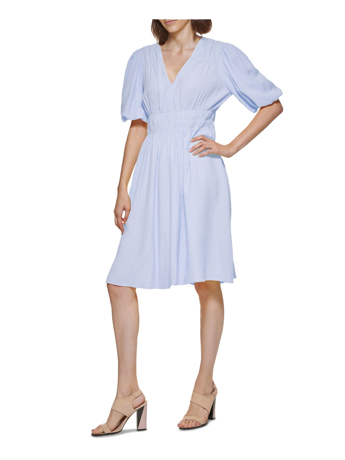 CALVIN KLEIN Womens Pouf Sleeve Above The Knee Wear To Work Fit + Flare Dress