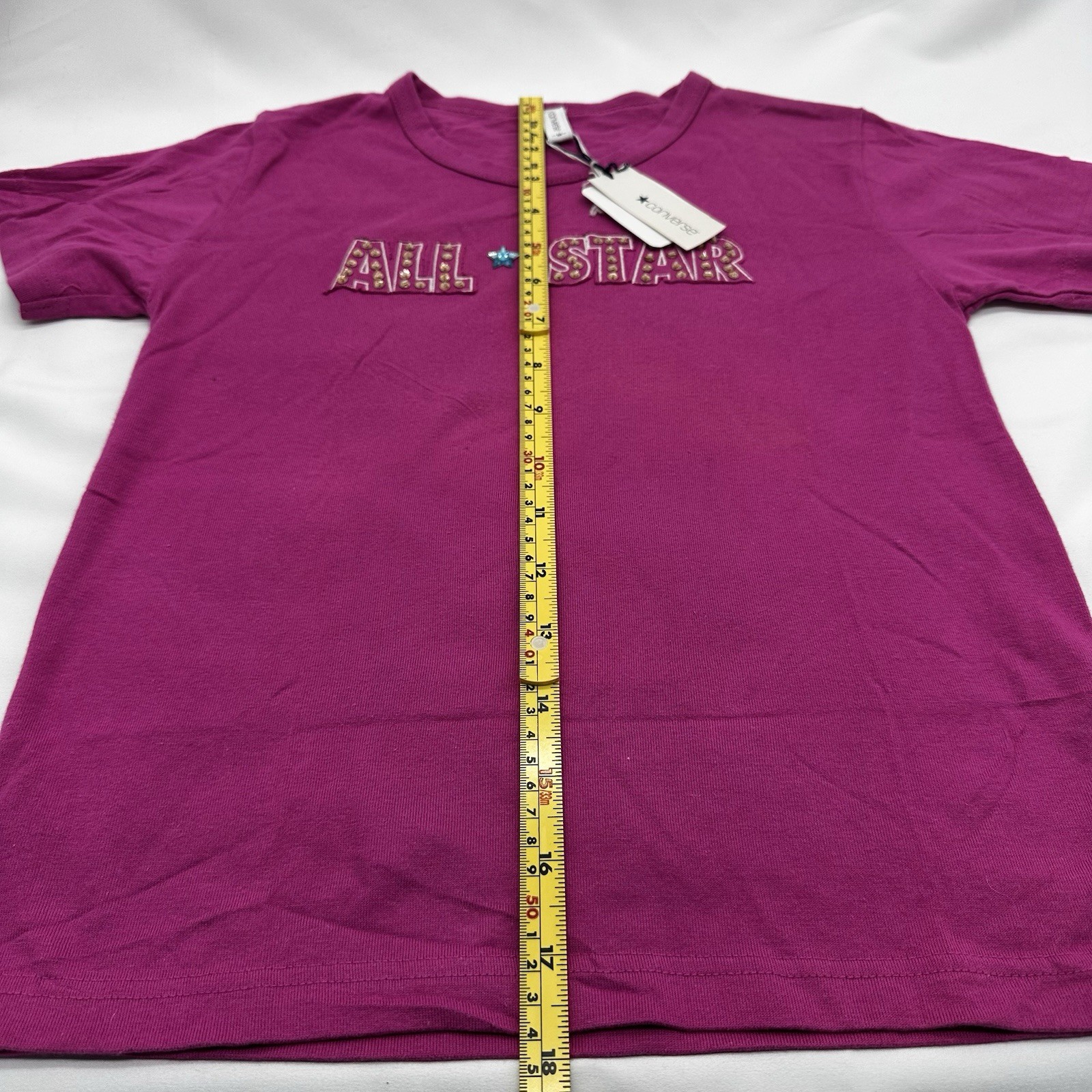 Converse All Star Pink Rhinestone Graphic T Shirt Women’s Size M Y2K Japan