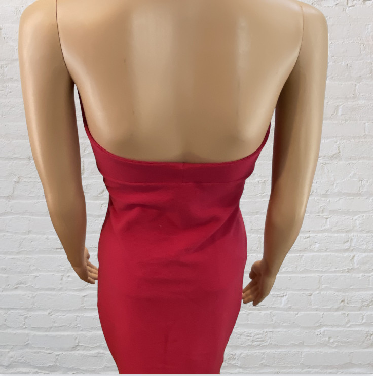 DAVID BENJAMIN COLLECTION — Halter Dress, Red, Backless, Form Fitting, Stretch