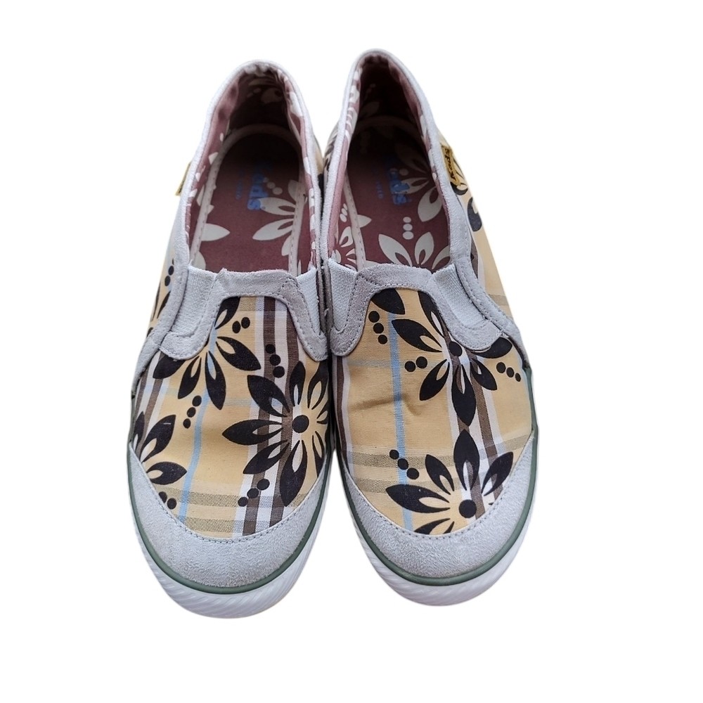 Keds Island Plaid Floral Double Decker Slip-On Sneakers Brown And Butter Yellow